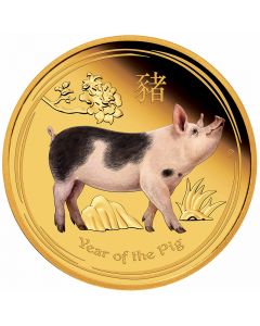 Lunar II - Schwein 1 oz -  Gold Proof farbig +Box +COA 2019